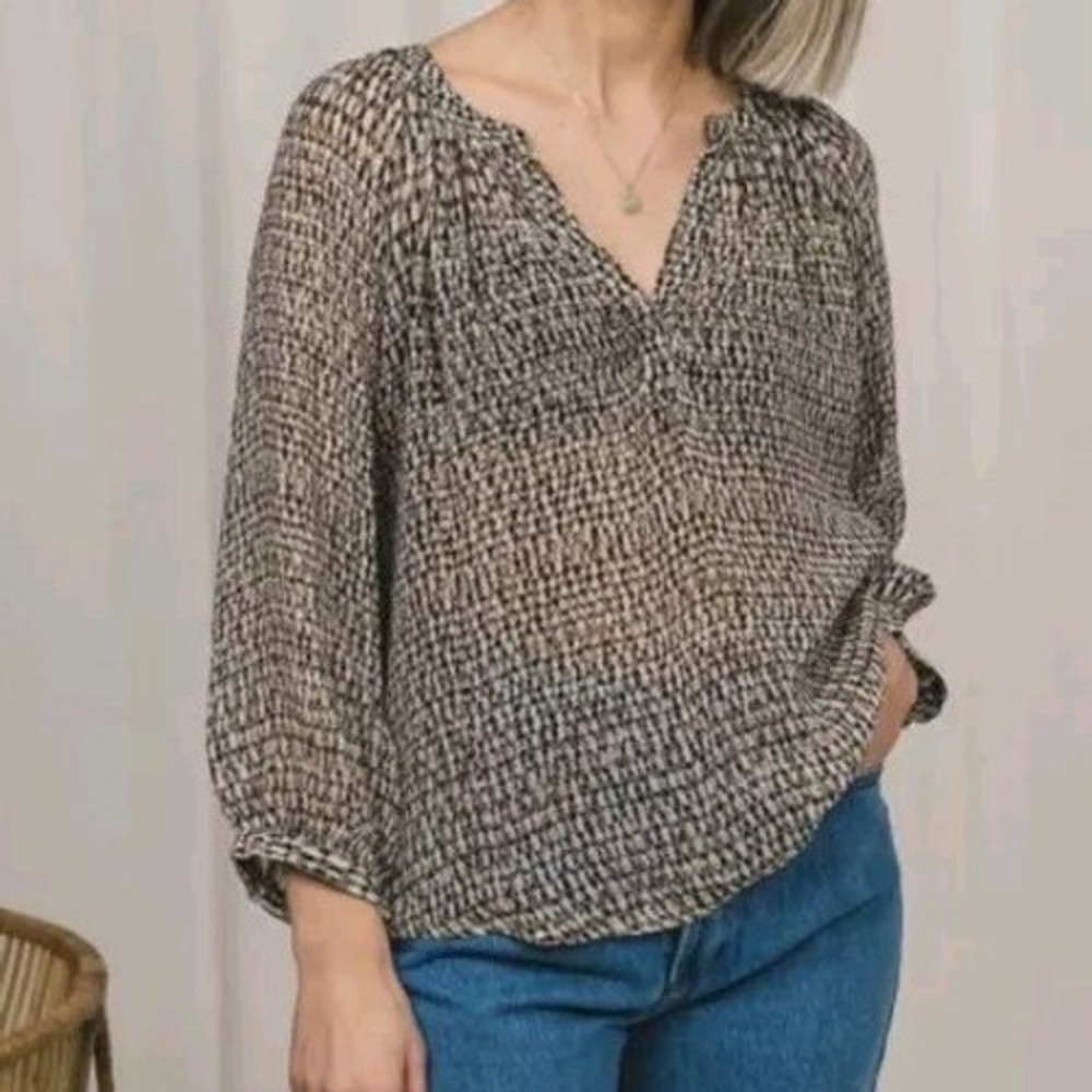 Part Two Copenhagen Blouse Womens 36 Green V-Neck Long Sleeve Boho Top Office